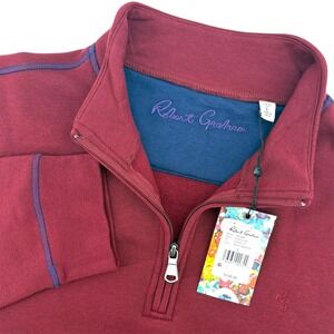 Robert Graham Mens Fulham 1/4 Zip Sweatshirt Velvet Maroon Classic Fit Size L